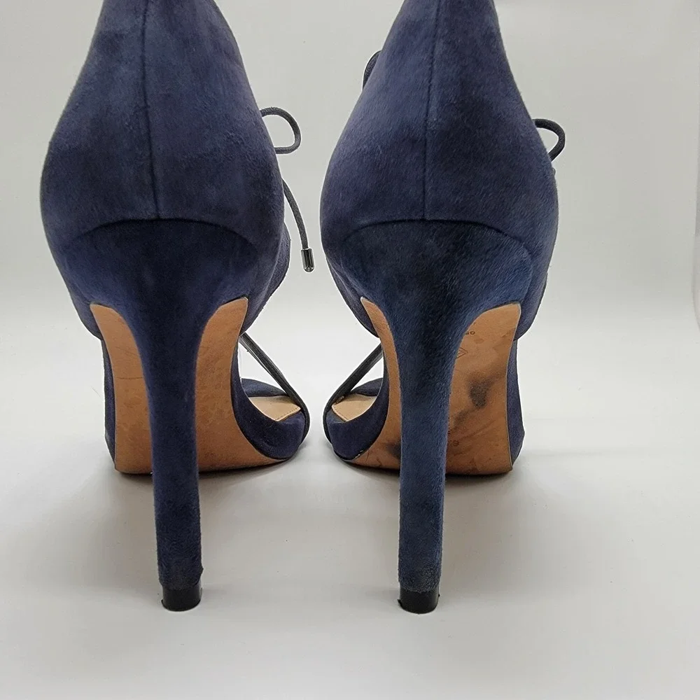 Antonio Melani Navy Blue Suede Sandals Women's Sz 6.5 Leather Sole Sexy Heels